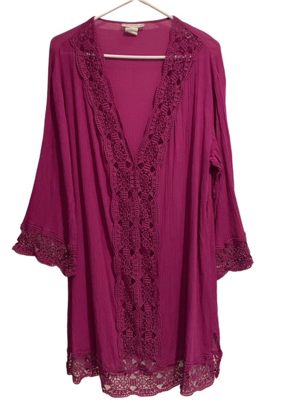 La Blanca Cover Up Tunic Top Crochet‎ Trim Fuchsia Pink